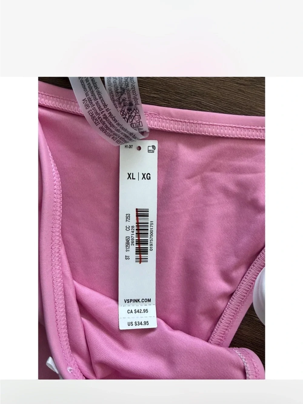 Frankie's Bikinis Pink Triangle Bikini with White Trim NWT XL